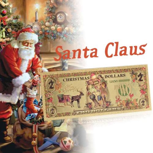 2$ Santa Claus Gold Foil Banknotes Colorful
