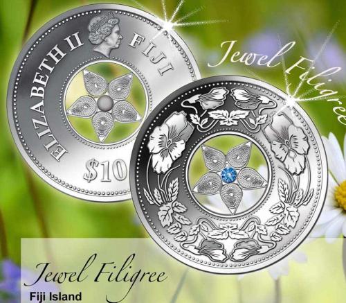 Νόμισμα, Ασήμι 925, Φιλιγκραν και Swarovskι, Νησια Φιτζι, 2015