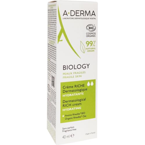 A-Derma Biology Dermatological Riche Cream Hydrating Πλούσια Ενυδατική Κρέμα για το Ξηρό Εύθραυστο Δέρμα 40ml