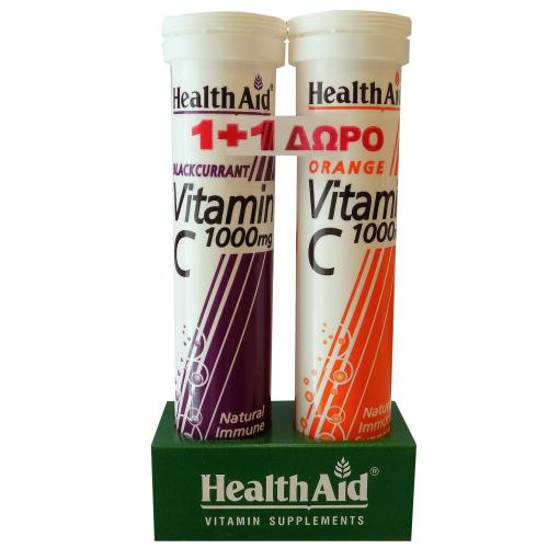 Health Aid Πακέτο Προσφοράς Vitamin C 1000mg Φραγκοστάφυλλο & Vitamin C 1000mg Πορτοκάλι 2x20 Effer.tabs 1+1 Δώρο