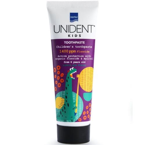 Intermed Unident Kids Toothpaste 1400ppm Fluoride Φθοριούχος Παιδική Οδοντόκρεμα από 6 Ετών με Γεύση Τσιχλόφουσκα 50ml