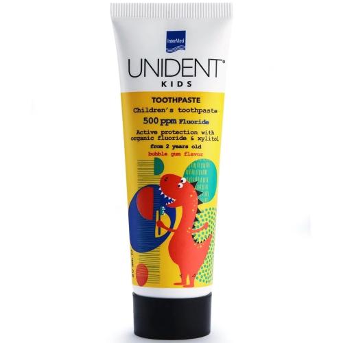 Intermed Unident Kids Toothpaste 500ppm Fluoride Φθοριούχος Παιδική Οδοντόκρεμα από 2 Ετών με Γεύση Τσιχλόφουσκα 50ml