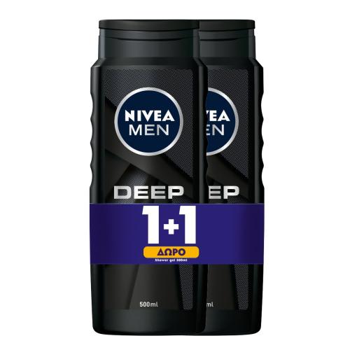 Nivea Men Πακέτο Προσφοράς Deep Clean Shower Gel Ανδρικό Αφρόλουτρο για Βαθύ Καθαρισμό & Ανανέωση 2x500ml 1+1 Δώρο