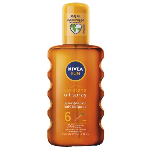 Nivea Sun Carotene Oil Spray Spf6 Λάδι Μαυρίσματος Χαμηλής Αντηλιακής Προστασίας για Χρυσαφένιο Αποτέλεσμα 200ml