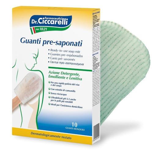 Dr Ciccarelli Ready-to-Use Soap Mitt Γάντια Προ-Σαπουνισμένα Μιας Χρήσης για Καθαρισμό Προσώπου & Σώματος, Χωρίς Ξέβγαλμα 10 Τεμάχια