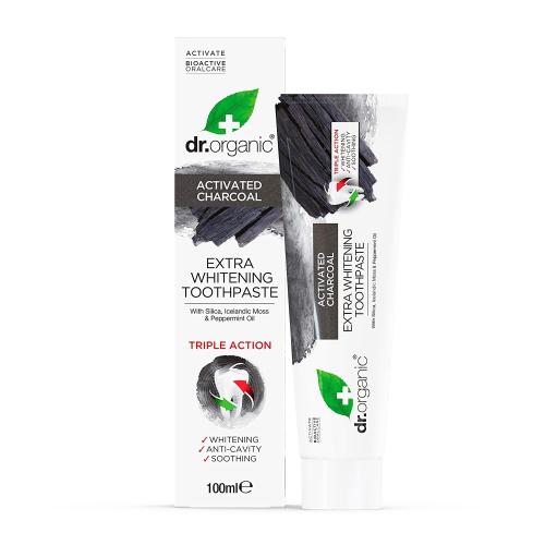 Dr Organic Extra Whitening Charcoal Toothpaste Οδοντόκρεμα με Ενεργό Άνθρακα & Φθόριο 100ml