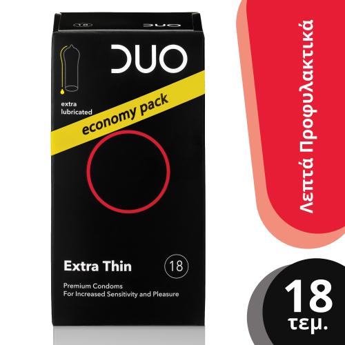 Duo Premium Extra Thin Economy Pack Πολύ Λεπτά Προφυλακτικά 18 τεμάχια