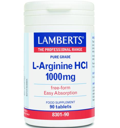 Lamberts L-Arginine HCL Συμπλήρωμα Διατροφής για τη Φυσική Τόνωση της Σεξουαλικής Επιθυμίας και Απόδοσης 1000mg 90tabs