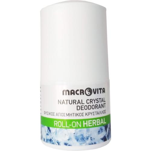 Macrovita Natural Crystal Deodorant Φυσικός Αποσμητικός Κρύσταλλος Roll-On Άρωμα Herbal 50ml