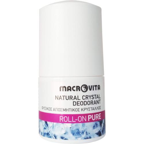 Macrovita Natural Crystal Deodorant Φυσικός Αποσμητικός Κρύσταλλος Roll-On Άρωμα Pure 50ml