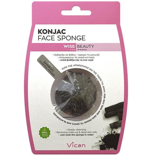Vican Konjac Face Sponge με Σκόνη Άνθρακα Baboo για Επιδερμίδα με Λιπαρότητα & Τάση Ακμής 1 Τεμάχιο