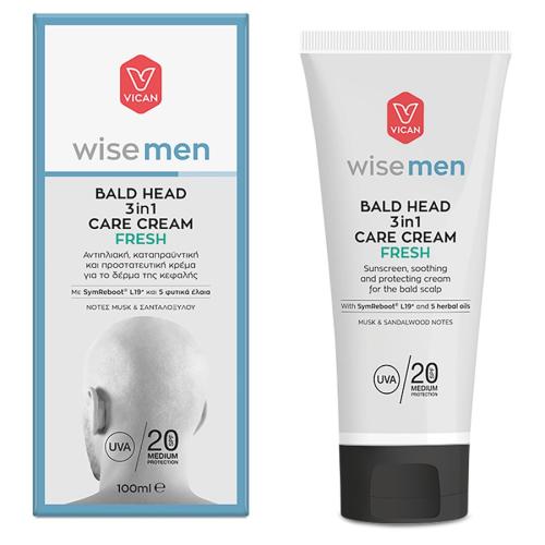 Vican Wise Men Bald Head 3 in 1 Care Cream Fresh Αντηλιακή, Καταπραϋντική & Προστατευτική Κρέμα για το Δέρμα της Κεφαλής με Άρωμα Musk & Σανταλόξυλου 100ml