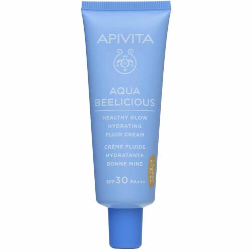 Apivita Aqua Beelicious Healthy Glow Hydrating Face Fluid Cream Spf30 Tinted Λεπτρόρρευστη, Ενυδατική Κρέμα Προσώπου για Φυσική Λάμψη & Υψηλή Αντηλιακή Προστασία, με Χρώμα 30ml