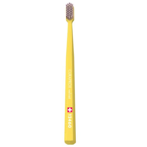 Curaprox CS 12460 Velvet Toothbrush Οδοντόβουρτσα με Εξαιρετικά Απαλές & Πυκνές Ίνες Curen για Πολύ Ευαίσθητα Δόντια 1 Τεμάχιο - Κίτρινο / Ροζ