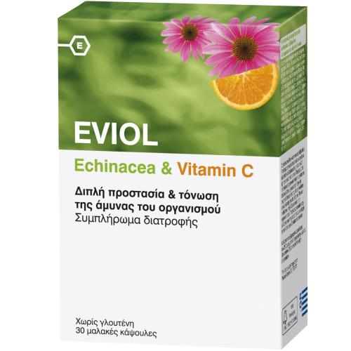 Eviol Echinacea & Vitamin C Συμπλήρωμα Διατροφής Διπλής Προστασίας & Τόνωσης της Άμυνας του Οργανισμού 30 Soft.Caps