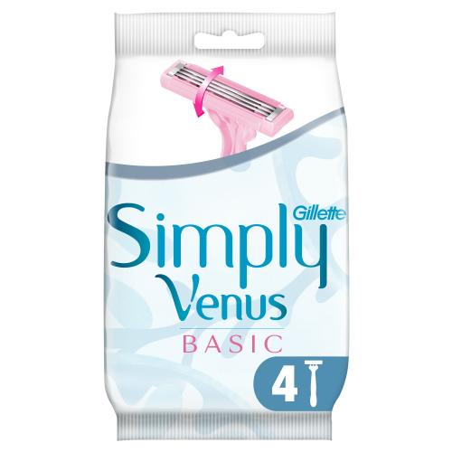 Gillette Simply Venus Basic Disposable Razors Γυναικεία Ξυραφάκια μιας Χρήσης με 3 Λεπίδες για Πολύ Απαλή Επιδερμίδα 4 Τεμάχια