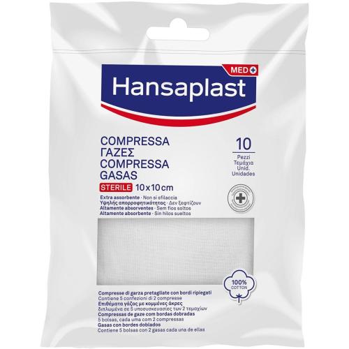 Hansaplast Med Sterile Compress 10x10cm Αποστειρωμένες Γάζες για τον Καθαρισμό & την Κάλυψη των Πληγών 10 Τεμάχια (5x2 Τεμάχια)