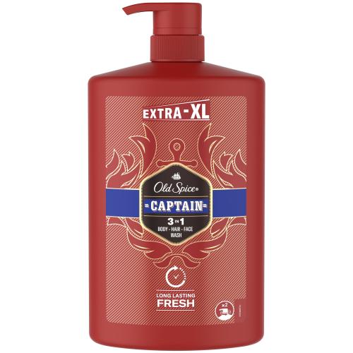 Old Spice Captain 3in1 Shower & Shampoo Gel Ανδρικό Αφρόλουτρο, Σαμπουάν σε Μορφή Gel για Σώμα, Μαλλιά & Πρόσωπο 1L