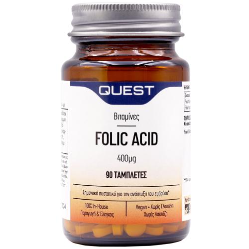 Quest Folic Acid 400μg Συμπλήρωμα Διατροφής με Φυλλικό Οξύ που Συμβάλλει στην Ανάπτυξη του Μητρικού Ιστού στην Εγκυμοσύνη 90tabs