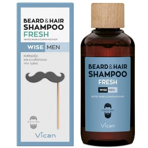 Vican Wise Men Beard & Hair Shampoo Fresh Καθαρισμός & Ενυδάτωση για Μαλλιά & Γένια 200ml