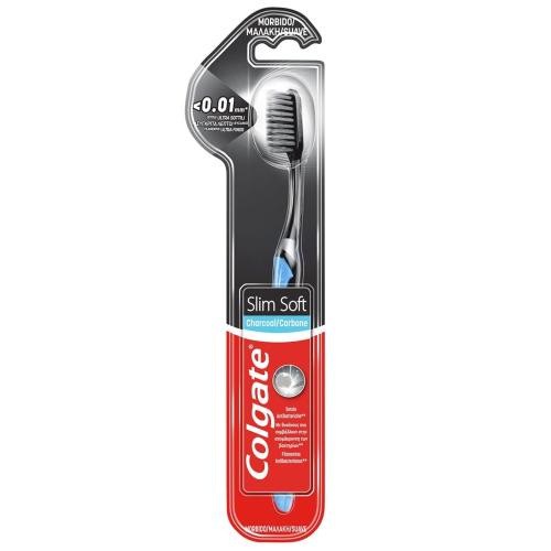 Colgate Charcoal Slim Soft Toothbrush <0.01mm Οδοντόβουρτσα με Εξαιρετικά Λεπτές Ίνες, Εμποτισμένες με Άνθρακά 1 Τεμάχιο - Μπλε