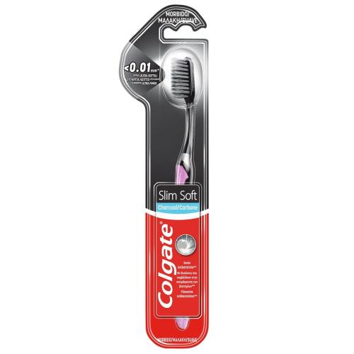 Colgate Charcoal Slim Soft Toothbrush <0.01mm Οδοντόβουρτσα με Εξαιρετικά Λεπτές Ίνες, Εμποτισμένες με Άνθρακά 1 Τεμάχιο - Ροζ