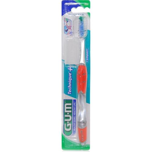 Gum Technique+ Compact Medium Toothbrush Χειροκίνητη Οδοντόβουρτσα Μέτρια με Θήκη Προστασίας 1 Τεμάχιο, Κωδ 493 - Πορτοκαλί