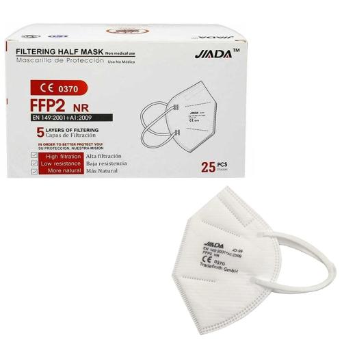 Jiada Non Medical 5ply Mask FFP2 NR White, Μάσκα Προστασίας με Μεταλλικό Έλασμα μιας Χρήσης σε Λευκό Χρώμα 25 Τεμάχια