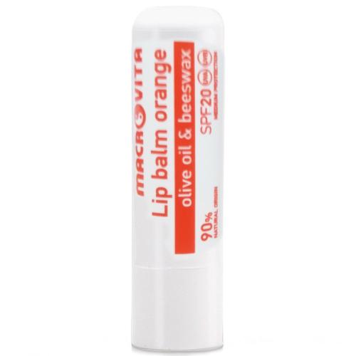 Macrovita Lip Balm Spf20 Ενυδατικό Βάλσαμο Χειλιών Μέτριας Αντηλιακής Προστασίας με Λάδι Ελιάς & Κερί Μέλισσας, Γεύση Πορτοκάλι 4.8gr