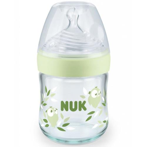 Nuk Nature Sense Glass Bottle Silicone Small Γυάλινο Μπιμπερό με Δείκτη Ελέγχου Θερμοκρασίας & Θηλή Σιλικόνης Από την Γέννηση 120ml - Πράσινο