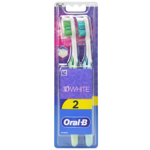 Oral-B 3D White Duo Medium Toothbrush Μέτρια Χειροκίνητη Οδοντόβουρτσα για Ενήλικες 2 Τεμάχια - Πράσινο / Γαλάζιο