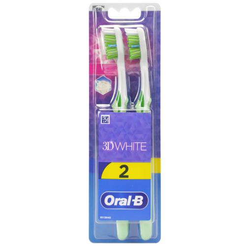 Oral-B 3D White Duo Medium Toothbrush Μέτρια Χειροκίνητη Οδοντόβουρτσα για Ενήλικες 2 Τεμάχια - Πράσινο / Πράσινο