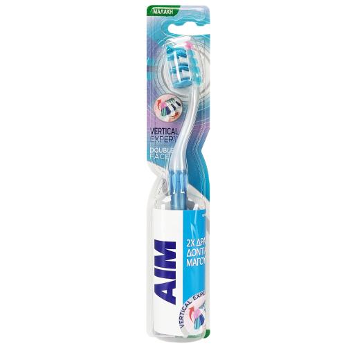 Aim Vertical Expert Double Face Soft Toothbrush Μαλακή Οδοντόβουρτσα με Θυσάνους σε Σχήμα Βεντάλιας για Καθαρισμό των Μεσοδόντιων Διαστημάτων 1 Τεμάχιο - Γαλάζιο