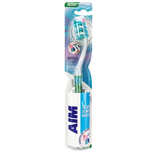 Aim Vertical Expert Double Face Soft Toothbrush Μαλακή Οδοντόβουρτσα με Θυσάνους σε Σχήμα Βεντάλιας για Καθαρισμό των Μεσοδόντιων Διαστημάτων 1 Τεμάχιο - Πράσινο