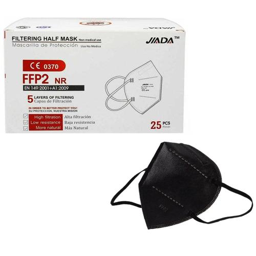Jiada Non Medical 5ply Mask FFP2 NR Μάσκα Προστασίας με Μεταλλικό Έλασμα μιας Χρήσης σε Μαύρο Χρώμα 25 Τεμάχια
