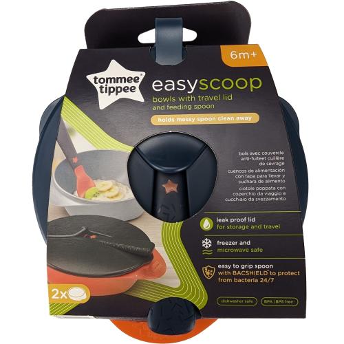 Tommee Tippee Easy Scoop Bowls with Travel Lid & Feeding Spoon 6m+, Σετ Μπολ Φαγητού με Προστατευτικό Καπάκι & Κουτάλι 1 Τεμάχιο
