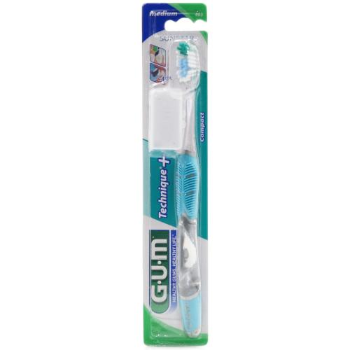 Gum Technique+ Compact Medium Toothbrush 1 Τεμάχιο, Κωδ 493 - Πετρόλ,Χειροκίνητη Οδοντόβουρτσα Μέτρια με Θήκη Προστασίας
