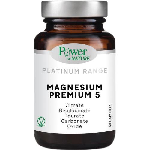 Power of Nature Platinum Range Magnesium Premium 5 Συμπλήρωμα Διατροφής με Μαγνήσιο για την Καλή Διατροφή Λειτουργία του Νευρικού Συστήματος 60caps