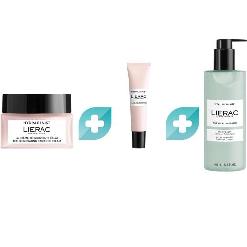 Σετ Lierac Hydragenist Rehydrating Radiance Cream 50ml & Eye Care 15ml & Micellar Water Prebiotics Complex Cleanser 400ml