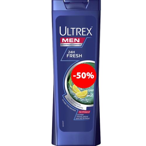 Ultrex Promo Men 24H Fresh Αντιπυτιριδικό Σαμπουάν για Άνδρες με Εκχύλισμα Λεμονιού & Μέντας για Φρεσκάδα Διαρκείας 360ml