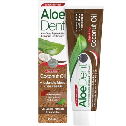 AloeDent Coconut Oil Toothpaste Οδοντόκρεμα Χωρίς Φθόριο για Υγιή Δόντια & Ούλα με Γεύση Καρύδας 100ml