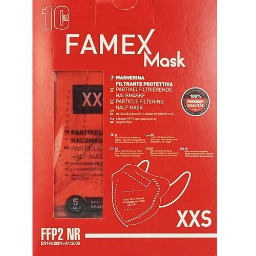 Famex Kids Mask FFP2 NR XXS Μάσκες Προστασίας μιας Χρήσης για Παιδιά 2 έως 5 Ετών 10 Τεμάχια - Κόκκινο