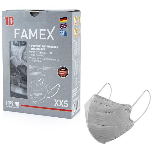 Famex Mask Kids Παιδικές Μάσκες Προστασίας μιας Χρήσης FFP2 NR Γκρι 10 Τεμάχια