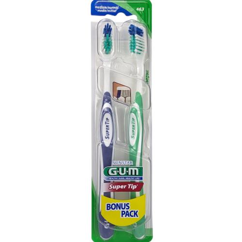 Gum Sunstar Super Tip Bonus Pack Medium Toothbrush Μωβ - Πράσινη Χειροκίνητη Οδοντόβουρτσα με Μέτριας Σκληρότητας Ίνες 2 Τεμάχια, Κωδ 463