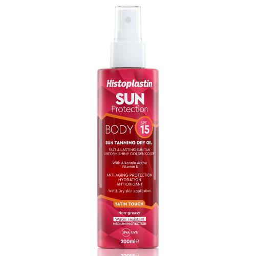 Histoplastin Sun Protection Body Spf15 Sun Tanning Dry Oil Satin Touch Ξηρό Λάδι Χαμηλής Αντηλιακής Προστασίας 200ml