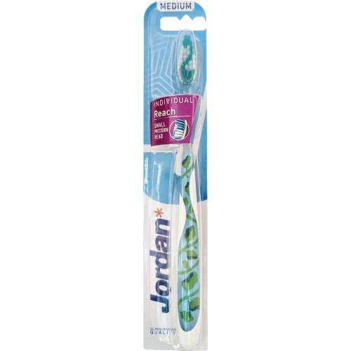 Jordan Individual Reach Medium Toothbrush Γαλάζια Οδοντόβουρτσα με Μέτριας Σκληρότητας Ίνες & Μικρή Κεφαλή για Βαθύ Καθαρισμό 1 Τεμάχιο, Κωδ 310040