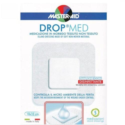 Master Aid Drop Med Woundpad with Antibacterial Substance 10x10cm Αυτοκόλλητες, Αντικολλητικές Γάζες Εμποτισμένες με Απολυμαντικό 5 Τεμάχια