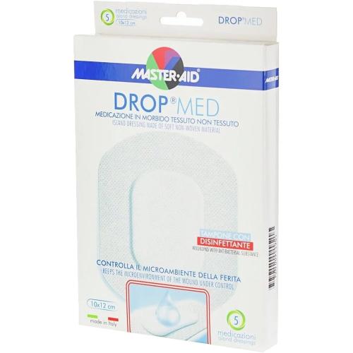 Master Aid Drop Med Woundpad with Antibacterial Substance 10x12cm Αυτοκόλλητες, Αντικολλητικές Γάζες Εμποτισμένες με Απολυμαντικό 5 Τεμάχια