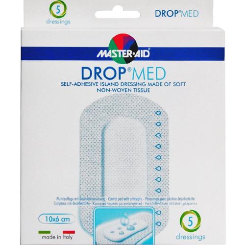 Master Aid Drop Med Woundpad with Antibacterial Substance 10x6cm Αυτοκόλλητες, Αντικολλητικές Γάζες Εμποτισμένες με Απολυμαντικό 5 Τεμάχια