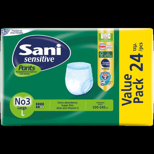 Sani Sensitive Pants Value Pack Ελαστικό Εσώρουχο Ακράτειας 24 Τεμάχια - Νο3 Large 100-140cm